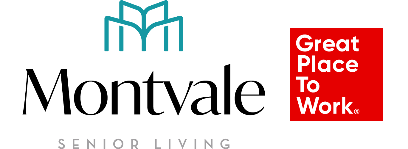 Montvale Senior Living logo displayed alongside the Great Place to Work 2024-2025 certification badge, showcasing recognition for exceptional workplace culture.